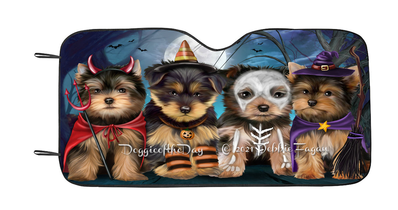 Happy Halloween Trick or Treat Yorkshire Terrier Dogs Car Sun Shade Cover Curtain