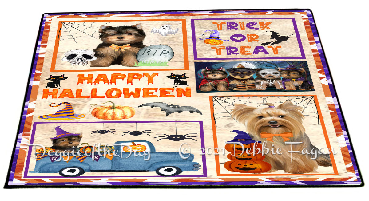 Happy Halloween Trick or Treat Yorkshire Terrier Dogs Indoor/Outdoor Welcome Floormat - Premium Quality Washable Anti-Slip Doormat Rug FLMS58270