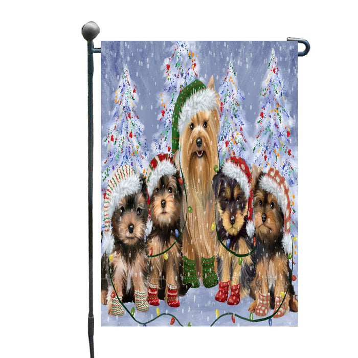 Christmas Lights and Yorkshire Terrier Dogs Garden Flags- Outdoor Double Sided Garden Yard Porch Lawn Spring Decorative Vertical Home Flags 12 1/2"w x 18"h