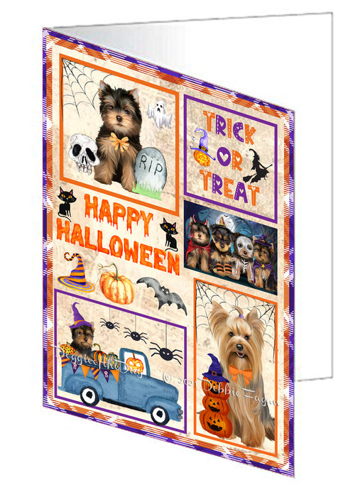 Happy Halloween Trick or Treat Yorkshire Terrier Dogs Handmade Artwork Assorted Pets Greeting Cards and Note Cards with Envelopes for All Occasions and Holiday Seasons GCD76673