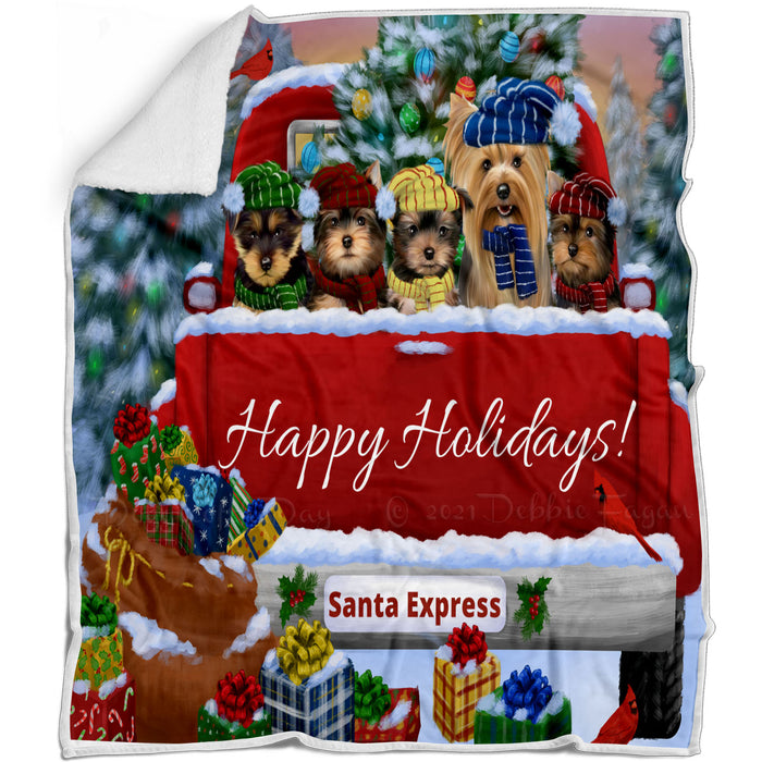 Christmas Red Truck Travlin Home for the Holidays Yorkshire Terrier Dogs Blanket - Lightweight Soft Cozy and Durable Bed Blanket - Animal Theme Fuzzy Blanket for Sofa Couch
