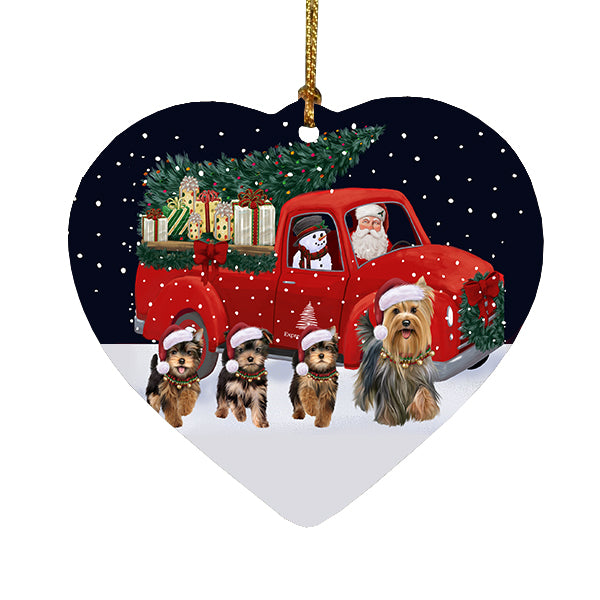 Christmas Express Delivery Red Truck Running Yorkshire Terrier Dogs Heart Christmas Ornament RFPOR58132