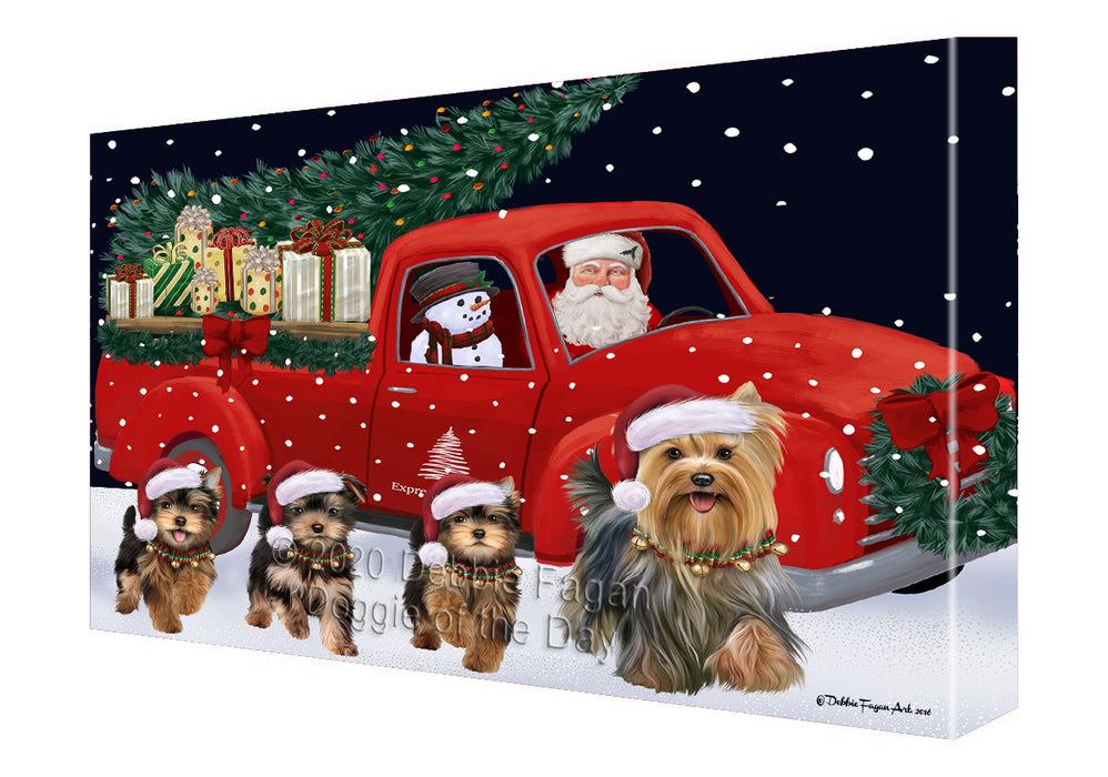Christmas Express Delivery Red Truck Running Yorkshire Terrier Dogs Canvas Print Wall Art Décor CVS146456