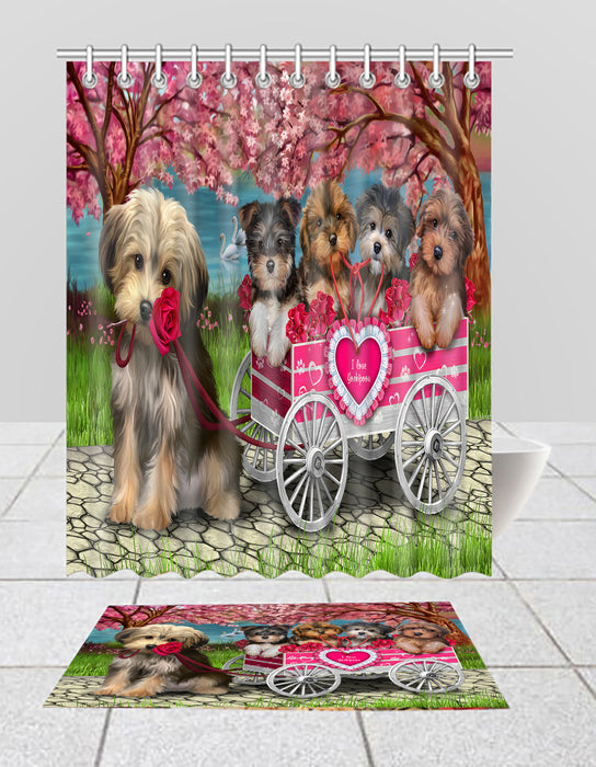 I Love Yorkshire Terrier Dogs in a Cart Bath Mat and Shower Curtain Combo