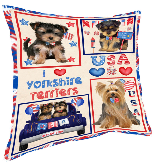 4th of July Independence Day I Love USA Yorkshire Terrier Dogs Pillow with Top Quality High-Resolution Images - Ultra Soft Pet Pillows for Sleeping - Reversible & Comfort - Ideal Gift for Dog Lover - Cushion for Sofa Couch Bed - 100% Polyester