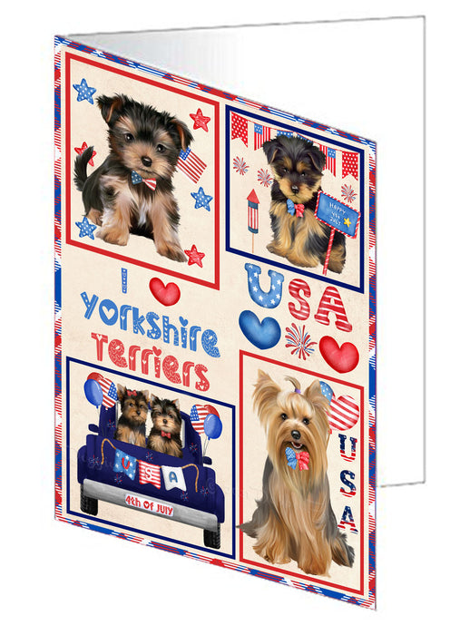 4th of July Independence Day I Love USA Yorkshire Terrier Dogs Handmade Artwork Assorted Pets Greeting Cards and Note Cards with Envelopes for All Occasions and Holiday Seasons