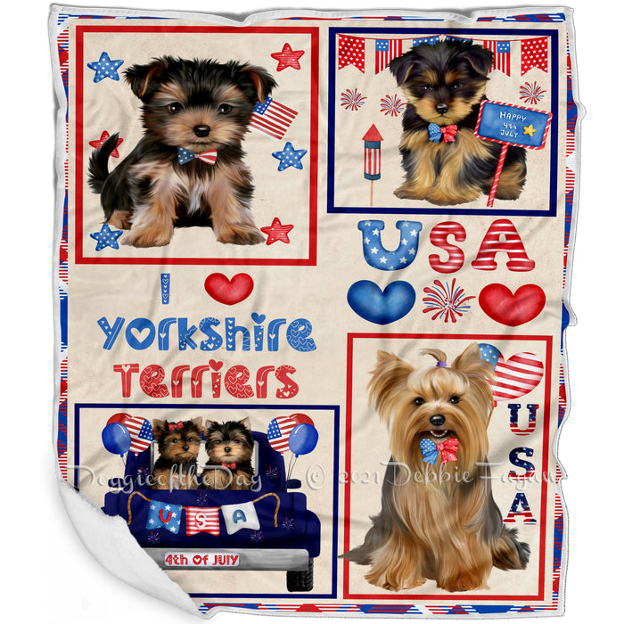 4th of July Independence Day I Love USA Yorkshire Terrier Dogs Blanket BLNKT143562