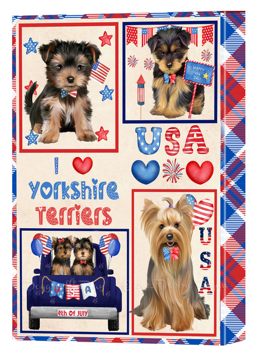 4th of July Independence Day I Love USA Yorkshire Terrier Dogs Canvas Wall Art - Premium Quality Ready to Hang Room Decor Wall Art Canvas - Unique Animal Printed Digital Painting for Decoration