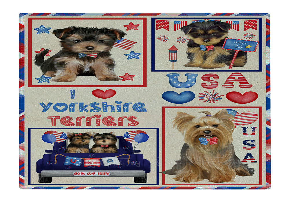 4th of July Independence Day I Love USA Yorkshire Terrier Dogs Cutting Board - For Kitchen - Scratch & Stain Resistant - Designed To Stay In Place - Easy To Clean By Hand - Perfect for Chopping Meats, Vegetables