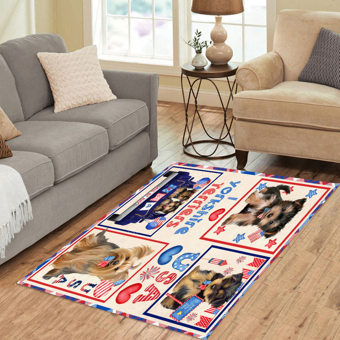 4th of July Independence Day I Love USA Yorkshire Terrier Dogs Area Rug - Ultra Soft Cute Pet Printed Unique Style Floor Living Room Carpet Decorative Rug for Indoor Gift for Pet Lovers