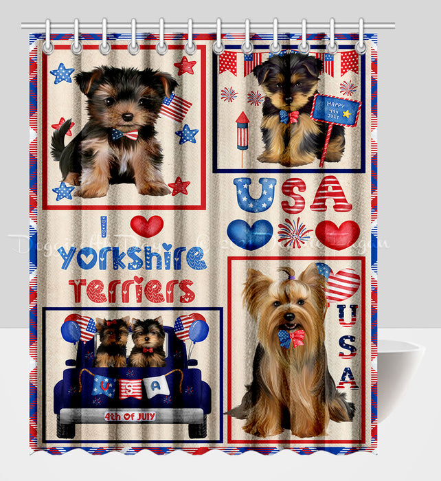 4th of July Independence Day I Love USA Yorkshire Terrier Dogs Shower Curtain Pet Painting Bathtub Curtain Waterproof Polyester One-Side Printing Decor Bath Tub Curtain for Bathroom with Hooks