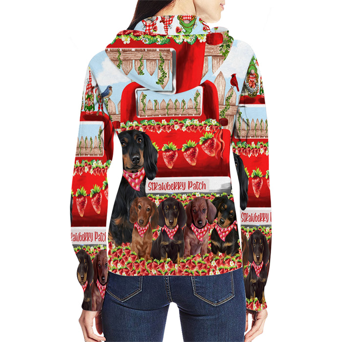 Strawberry Patch with Gnomes Dachshund Dog on Full Zip Women's Hoodie