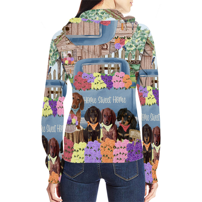 Rhododendron Home Sweet Home Garden Blue Truck Dachshund Dog on Full Zip Women's Hoodie