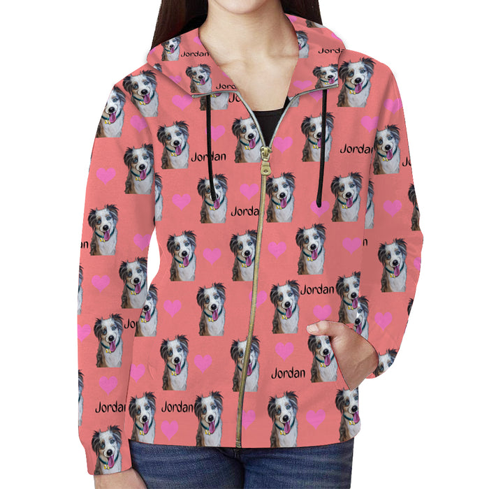 Custom Add Your Photo Here PET Dog Cat Photos on Full Zip Women's Hoodie
